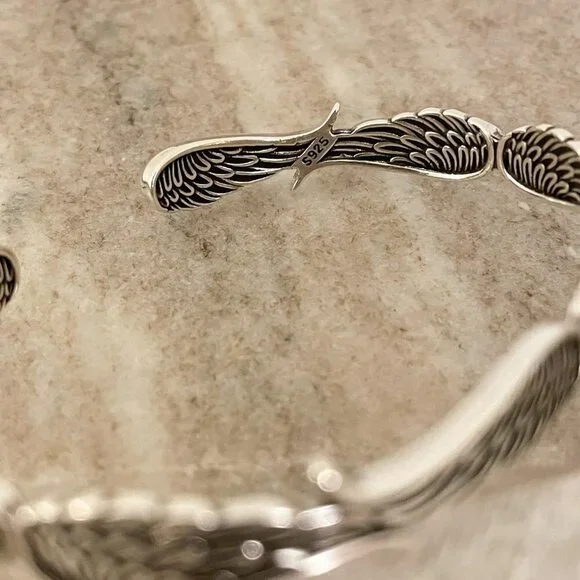 925 Sterling Silver Wings Cuff Bracelet Silver Vintage Bangle Bracelet - Picture 6 of 6